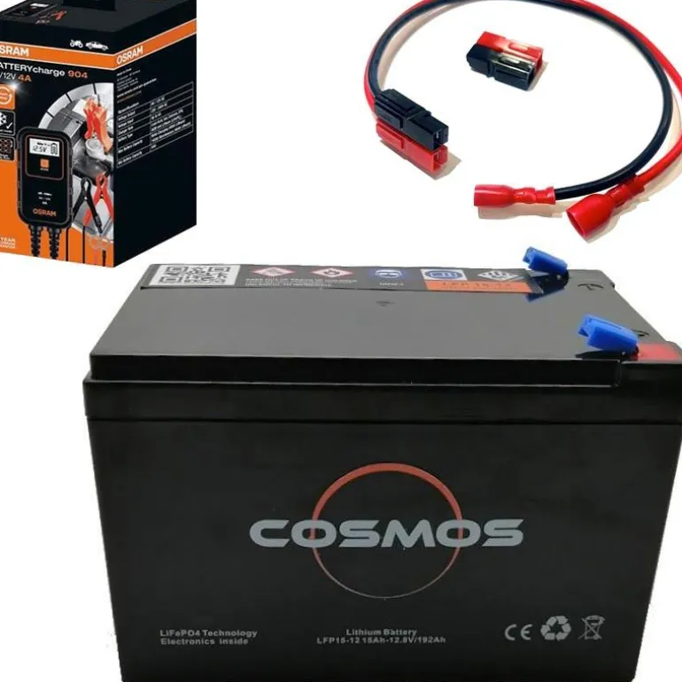 Pack Batterie Lithium Cosmos 12V 15Amp + Chargeur Osram 12V4amp + Faisceaux De Connexion Rapide