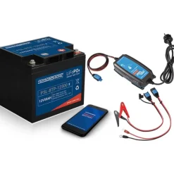 Pack Batterie Lithium Power Sonic Lifepo4 Power Sonic 12V 50Ah Avec Bluetooth Intégré + Chargeur Victron Bluesmart Ip65 7A