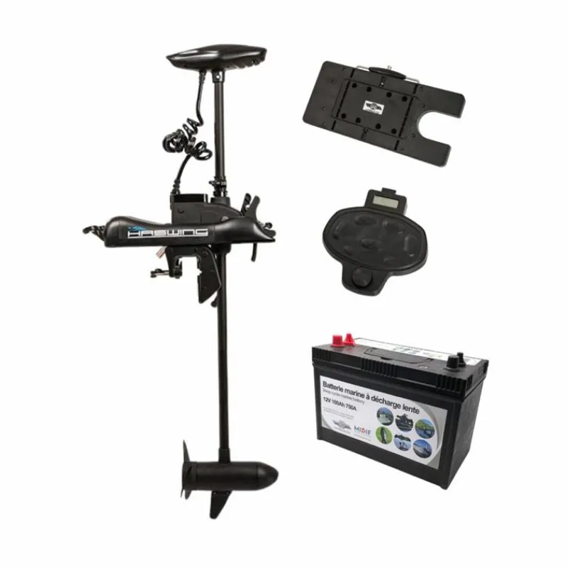 Haswing Moteurs Électriques Bateau^Pack Energy Cayman B 55Lbs Avec Pédale Sans Fil, Télécommande, Plaque Quick Release Et Batterie Marine 12V100amp