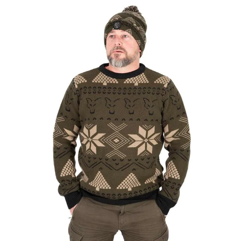 Pull Homme Fox Festive Jumper - Kaki
