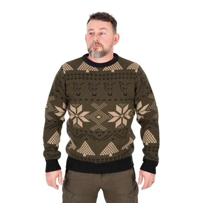 Pull Homme Fox Festive Jumper - Kaki