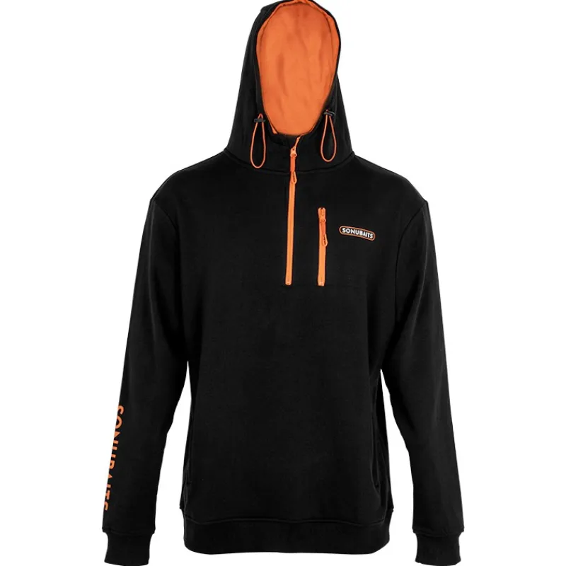 Sonubaits Sweats & Polaires^Sweat Homme 1/4 Zip Hoodie With Phone Pocket - Noir/Orange