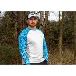 Tee Shirt Manches Longues Homme Preston Innovations Performance Sun Shirt Upf-35 - Blanc/Bleu