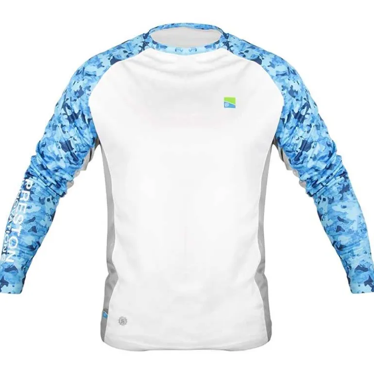 Tee Shirt Manches Longues Homme Preston Innovations Performance Sun Shirt Upf-35 - Blanc/Bleu