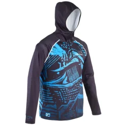Tee Shirt Manches Longues Homme Garbolino Uv Protect 80'S Avec Capuche - Noir/Bleu