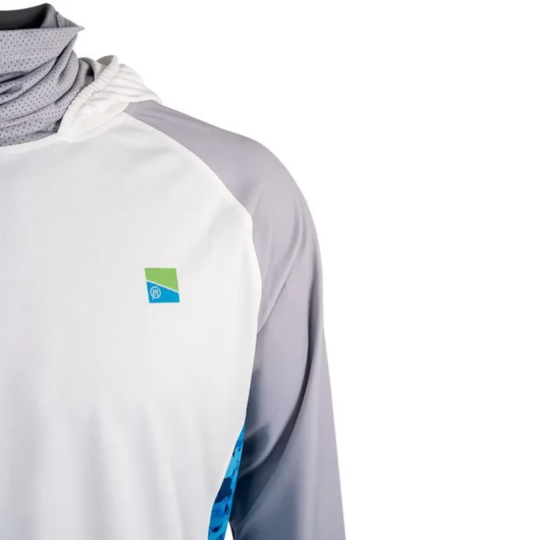 Tee Shirt Manches Longues Homme Preston Innovations Performance Hooded Sun Shirt Upf-40 - Blanc/Gris