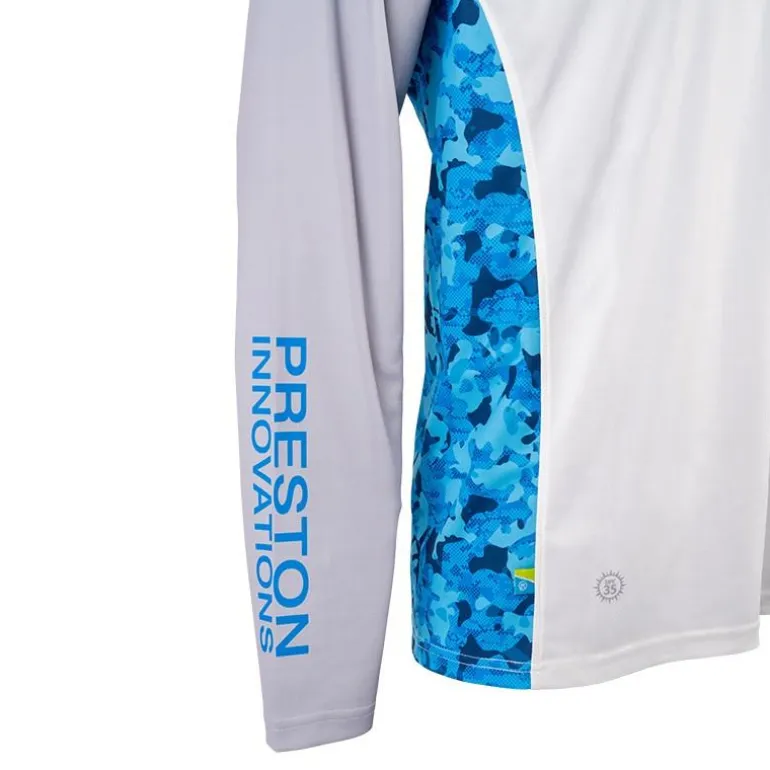 Tee Shirt Manches Longues Homme Preston Innovations Performance Hooded Sun Shirt Upf-40 - Blanc/Gris