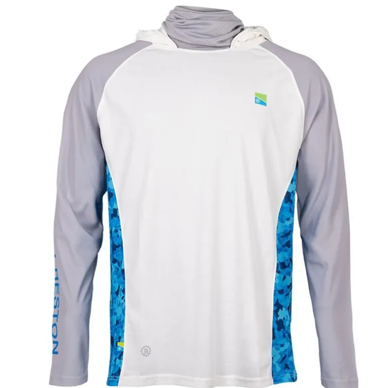 Tee Shirt Manches Longues Homme Preston Innovations Performance Hooded Sun Shirt Upf-40 - Blanc/Gris